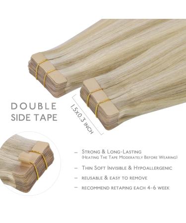 20pcs Real Hair Tape Extensions - 60cm Ash Blonde to Gold Blonde | Silky Straight Remy Invisible Skin Weft - Buy Online on SooperMarket.com
