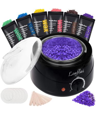 Waxing Kit for Women/Men,Wax Warmer for Hair Removal with 6 Hard Wax Beans,Hot Hard Wax kit for Full Body, Face,Bikini Armpit Area,with 10 Wax Applicators Sticks/5 Protection Paper Circles(Black)