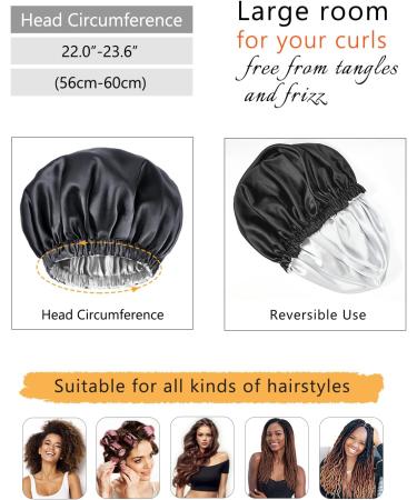 Mikimini X-Large Satin Bonnet for Sleeping - Black+Silver Reversible Double Layer Hair Cap - Soft Stretchy Hair Care Bonnet for Women - Buy Online on SooperMarket.com