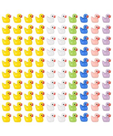 Movstriker 100PCS Mini Resin Ducks Realistic Tiny Cute Duck Ornaments Deracoration Set 6 Colors Mini Rubber Ducks Miniature Figures for Handwork DIY Crafts Dollhouse Aquarium Fairy Garden Decorations 100Pcs-6 Colors