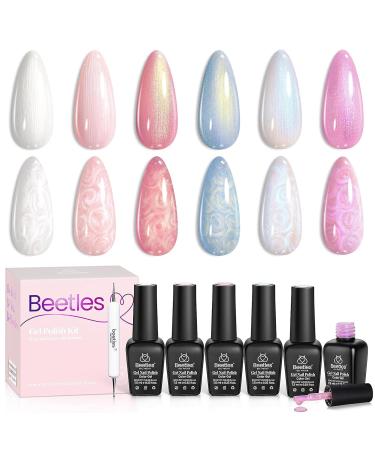 Beetles Pearl Gel Nail Polish 6 Colors Shimmer Glitter White Pink Blue Nail Polish Mermaid Gel Soak Off Uv Led Summer Gel Polish Swirl Thread Effect DIY Manicure Art Gift for Women 0-0-1-Mermaid Legend