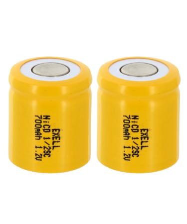 2x Exell 1/2SC NiCD 700mAh 1.2V Flat top Rechargeable Battery