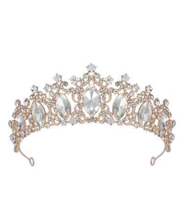 SWEETV Princess Tiara Crown for Women Girls  Wedding Tiara for Bride Iridescent Crystal Hair Accessories for Quinceanera Prom Pageant Birthday Party  Rose Gold 1. Rose Gold