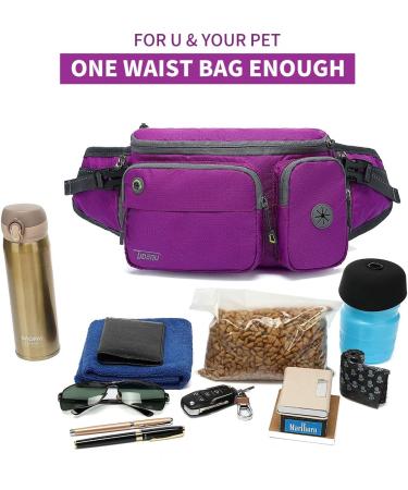 TUDEC 4-in-1 Hands-Free Dog Leash & Waist Bag - 5.8ft Zero Shock Bungee Car Seat Buckle & Reflective Threading - Ybgs Purple Bag + Black Leash | International Shipping - Buy Online on SooperMarket.com