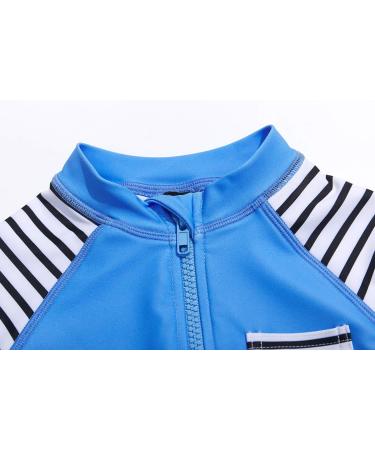 BONVERANO Baby Boys Swimsuit | Short-Sleeve Zipper One Piece with UPF 50+ Sun Protection | 9-12 Months Blue Pocket - Buy Online on SooperMarket.com
