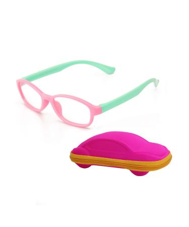 Children's Glasses Frame Without Prescription Clear Lens for Boys & Girls Age 5-12 + Glasses Case Pink