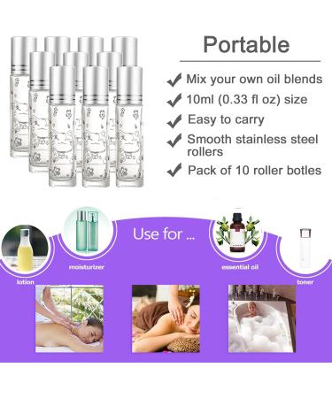 Alledomain 10Pcs 10ml Essential Oils Roller Bottles Clear Glass Roll on Bottles with Lucky Cat Pattern & Stainless Steel Roller & Silver Cap for Aromatherapy - Include Label Dropper & Opener - Buy Online on SooperMarket.com