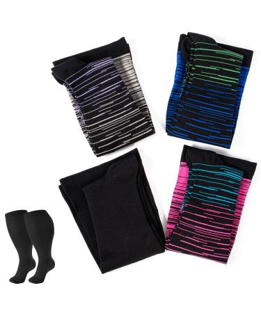 4 Packs Plus Size Compression Socks Compression Stockings for Women Men 20-30 mmHg Large Size Compression Socks Women Men for Circulation Swelling Support 3XL 02 Colors