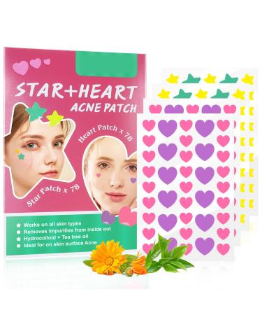 Acne Patch Pimple Patches Stars Heart-Shaped Acne Patches Hydrocolloid Dressing Cover Dots for Spots Pimple Patches Effectively Calms & Relieves Acne 156 Patches(12mm&8mm)