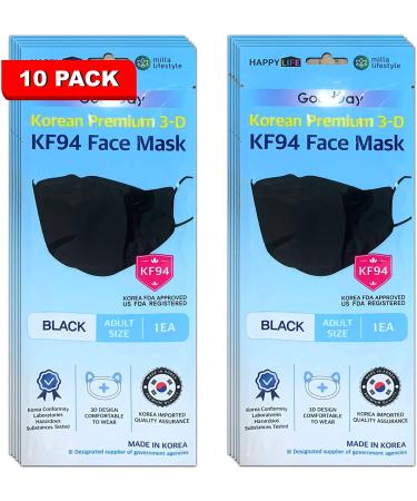 10 Pack GoodDay ENGLISH BLACK KF94 Dust Face Mask 10 Pack of Individual Package for ADULT - BLACK/LARGE