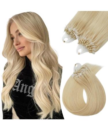 0.5g/s Micro Loop Human Hair Extensions Real Remy Hair with Micro Ring Beads Straight - 100 Strands 50g 24inch #613 Bleach Blonde