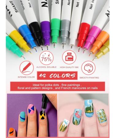 Shop 12 Color 3D Nail Art Pens Set - Kalolary Nail Polish Pens for DIY Nail Art & Manicure | International Shipping Available - Buy Online on SooperMarket.com