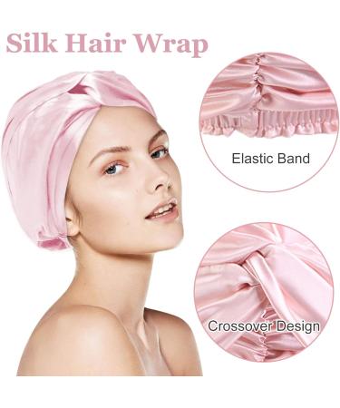 Mulberry Silk Double-Sided Hair Wrap Bonnet for Curly Hair | Pink Silk Sleep Cap - Buy Online on SooperMarket.com