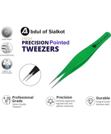 Abdul of Sialkot Pointed Tweezers - Sharp Precision for Ingrown Hair & Blackheads - Best for Eyebrows - Green - Buy Online on SooperMarket.com