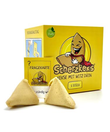 Joke cookie box of 5 | 5 cookies with joke question & answer in the fortune cookie funny gift idea made in Germany for birthdays JGA family celebrations Christmas New Year's Eve 5 pieces (1 pack)