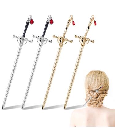 WEBEEDY 4 Pieces Retro Sword Hair Sticks Metal Sword Hair Chopstick for Buns Chinese Style Hair Pin Sword Hair Sticks with Tassel for Long Hair Hair Accessories Style 02