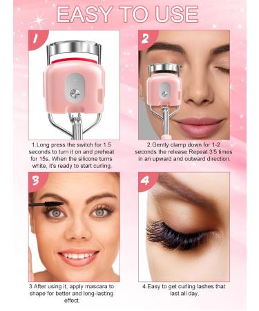 Kalolary Heated Eyelash Curlers Heated Lash Curlers with Eyelash Applicator Tool Lash Comb & Eyeliner Brushes 3 Heating Modes Electric Lash Curlers for Quick Natural Curling &Long Lasting (Pink) - Buy Online on SooperMarket.com