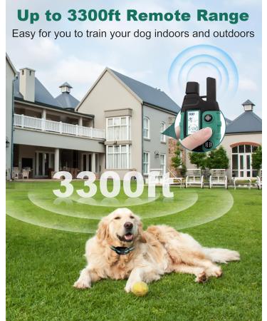 Dog Training Collar with 3300Ft Remote Range 3 Training Modes Sound/Vibration/Strong Vibration Security Lock IP67 Waterproof & Rechargeable Anti Barking Collar for Large Medium Small Dogs (GREEN) - Buy Online on SooperMarket.com