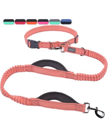 Vivaglory free-handed dog leash with double anti-shock bungees and padded handles reflective waist running leash for training jogging for medium large dogs pink gray s: fits the waist 65-112cm pink/gray