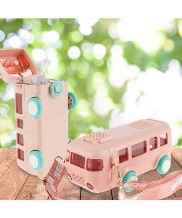 Txkrhwa Car Straw Water Cup 500ml Pink - Portable Leak-Proof Kids Drinking Jug with Shoulder Strap & Locking Flip Lid - Cute Cartoon Design - Ideal for Bus Travel - Small Square Toy Water Bottle - Buy Online on SooperMarket.com