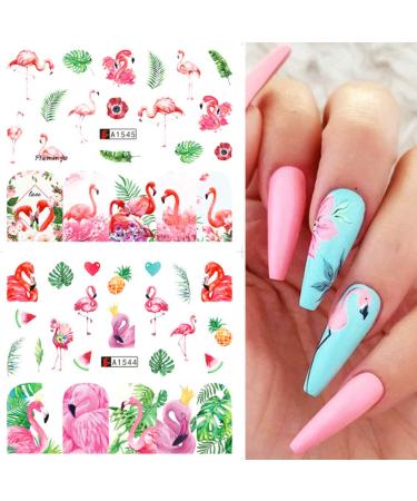 Flamingo Nail Art Stickers Decals - Summer Nail Decorations Kit with Tropical Palm, Cactus, and Pineapple Designs - 12 Sheets - Buy Online on SooperMarket.com
