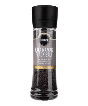 Sundhed Himalayan Black Rock Salt Kala Namak (Course) in Grinder | 390 Grams (13.75 oz) | Natural Vegan Seasoning