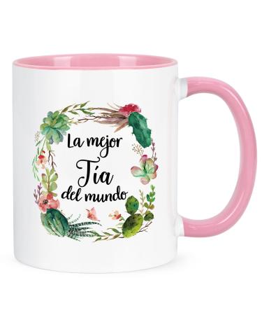 YHRJWN Best Aunt Ever Gifts La Mejor Tia Del Mundo Gifts in Spanish Aunt Gifts from Niece Nephew Christmas Mothers Day Birthday Gifts for Aunt Tia Best Tia Ever Gifts Aunt Coffee Mug 11 Oz White-pink Handle