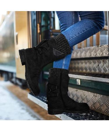 Rytejfes Women's Black Lace-Up High Ankle Winter Boots - Comfortable Short Heels Stylish & Warm - EU Size 39 - Buy Online on SooperMarket.com