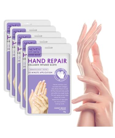 Hand Peel Mask, 5 Pairs Hands Moisturizing Gloves, Hand Skin Repair Renew Mask Infused Collagen, Vitamins + Natural Plant Extracts, Hand Cream Mask for Remove Dead Skin, Rough Skin (Lavender)