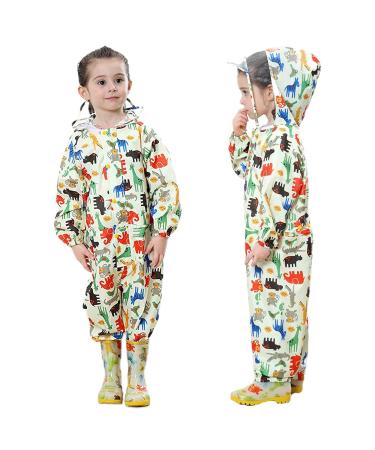 JiAmy Baby Rain Suit All in One Raincoat One Piece Rain Coverall Kids Outdoor Hooded Rainsuit Waterproof Jumpsuit Yellow 3-5 Years 3-5 Years Yellow