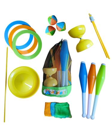 alldoro 60130 juggling set in a backpack - 16 pieces - juggling game with diabolo for children from 3 years and beginners