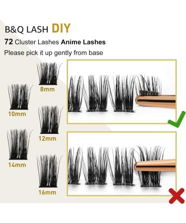 B&Q D Curl Cluster Lashes | 72 Natural Eyelash Clusters for DIY Extensions | Soft Fluffy Individual Clusters | UK-FD-B45-D-8-16MIX - Buy Online on SooperMarket.com