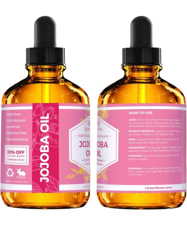 Leven Rose Jojoba Oil 4 oz - Pure, Cold Pressed, Natural Moisturizer for Skin, Hair, Body, Nails - Buy Online on SooperMarket.com