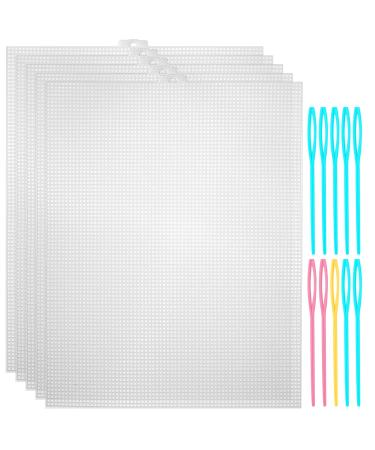 WXJ13 5 Pieces Plastic Mesh Canvas Sheets for Embroidery 7 Count Clear Plastic Canvas with 10 Pieces Sewing Needles Acrylic Yarn Crafting Knit and Crochet Projects 10.2 x 13.2 inch