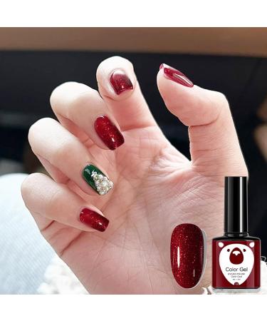 Red Gel Nail Polish Glitter Dark Red Burgundy Cherry Red Gel Polish Soak Off LED/UV Lamp Manicure Long Lasting Gel Nail Varnish for Christmas Women Nail Art Salon DIY Home - Buy Online on SooperMarket.com