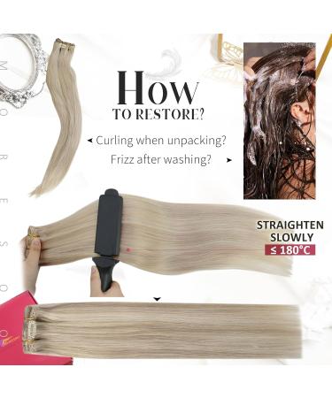 Moresoo 20 Inch Blonde Clip in Hair Extensions - Ash Blonde with Platinum Blonde Highlights - 100% Real Human Hair - 7 Pieces/120g #P18/613 - Buy Online on SooperMarket.com