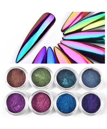 Nail Chrome Powder Chrome Nail Powder Shinning Chrome Pigment Mirror Glitter Chrome Powder for Nails Fine Glitter(8 Box)