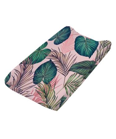 Changing Pad Cover Senoke Diaper Changing Pad Sheet Cover Ultra-Soft Cotton Blend Stylish Flowers Animal Changing Pad Covers for for Baby Boys Girls(Leaf)