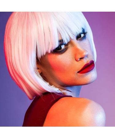 Entranced Styles Short White Wig with Bangs - Heat Resistant Bob Wig for Women | Cosplay & Halloween Party Use - Buy Online on SooperMarket.com