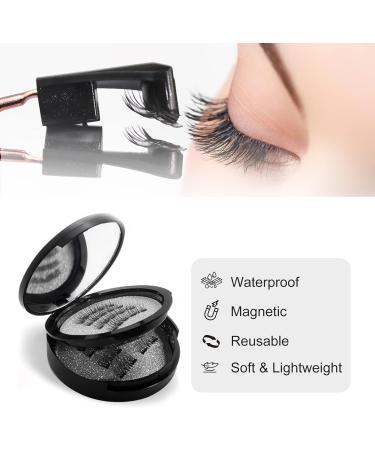 Magnetic Eyelashes Reusable 3D Magnetic Lashes Natural Look with Applicator No Glue Magnetic False Eyelashes without Eyeliner Waterproof Wispy Fluffy Magnetic Lashes - Buy Online on SooperMarket.com
