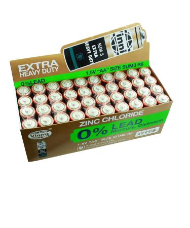 Vinnic LOW COST 40pc AA Batteries For Flashlights Toys Gifts Train Sets RC Remotes