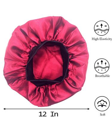 Satin Bonnet 3PCS Silk Hair Bonnet for Women - Black, Leopard, Red - Soft Sleep Cap for Braids, Natural Curly Hair - Satin Sleeping Cap - Buy Online on SooperMarket.com