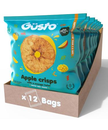 Gusto Snack's crispy apple chips with mango juice rich in fiber vegan gluten -free and vegetarian.Healthy snack box low -fat dried fruit chips - 20g (12 bags) apple - mango