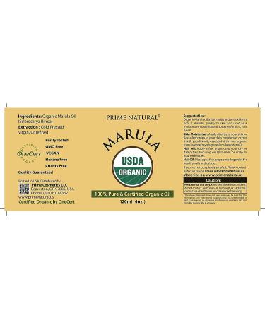 Organic Marula Oil 4oz/120ml - USDA Certified - Cold Pressed, Unrefined, Virgin - 100% Pure Natural Vegan - for Face, Body, Hair, Nails - Skin Care Essential - Buy Online on SooperMarket.com