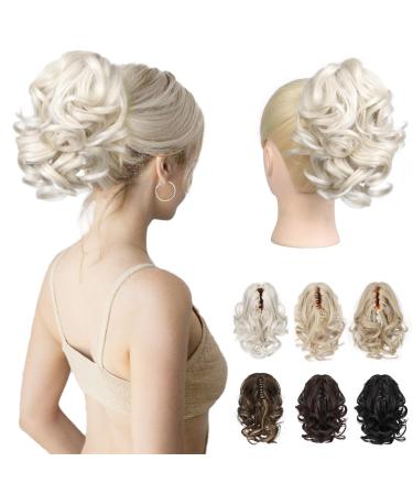 REECHO 9" Short Ponytail Extension Classic Loose Curly Wavy Claw Clip Pony tails Hair Extensions HP001 Hairpieces for Women - Platinum Blonde