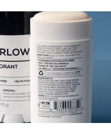 MARLOWE Natural Deodorant for Men | Aluminum-Free Stick with Coconut Oil & Shea Butter | Fresh Woodsy Scent | 2.5oz - Buy Online on SooperMarket.com