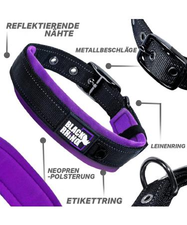 Black Rhino Comfort Collar - Super Soft Neoprene Dog Collar for All Breeds | Adjustable Reflective Weatherproof - Medium Purple/Black - Buy Online on SooperMarket.com