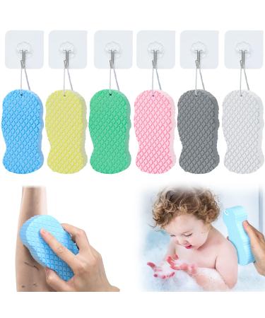 6Pcs Ultra Soft Bath Body Shower Sponge Resuable Exfoliator Dead Skin Remover Super Soft Exfoliating Bath Sponge with 6 Sticky Hooks for Pregnant Women Adult and Children