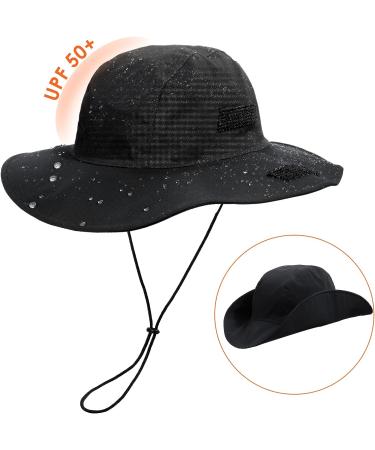 Womens Waterproof Bucket Hat with Fleece Lining | UPF50+ Outdoor Adventure Rain Cap - Black - Buy Online on SooperMarket.com