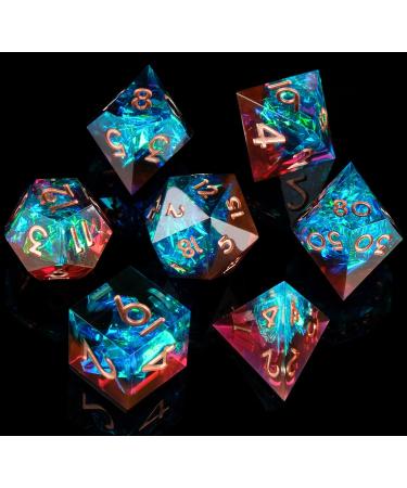 Sharp Edge DND Dice Set Handmade 7 Accessories Dice for Dungeons and Dragons TTRPG Games, Multi-Sided RPG Polyhedral Resin Sharp Edge Dice Roleplaying Games Shadowrun Pathfinder MTG Blue Red